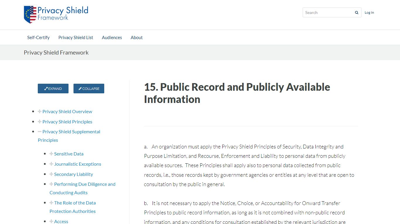 15. Public Record and Publicly Available Information - Privacy Shield